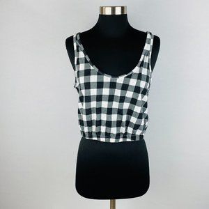 Forever 21 Womens Large L Black White Plaid Sleeveless Cropped Elastic Waist Top